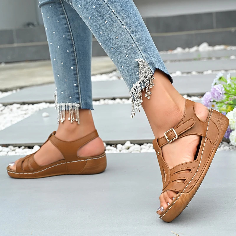 Summer Women Wedge Sandals Lightweight Ankle Buckle Platform Gladiator Woman Peep Toe Non Slip Beach Sandles 3643 250321BJ - view 7