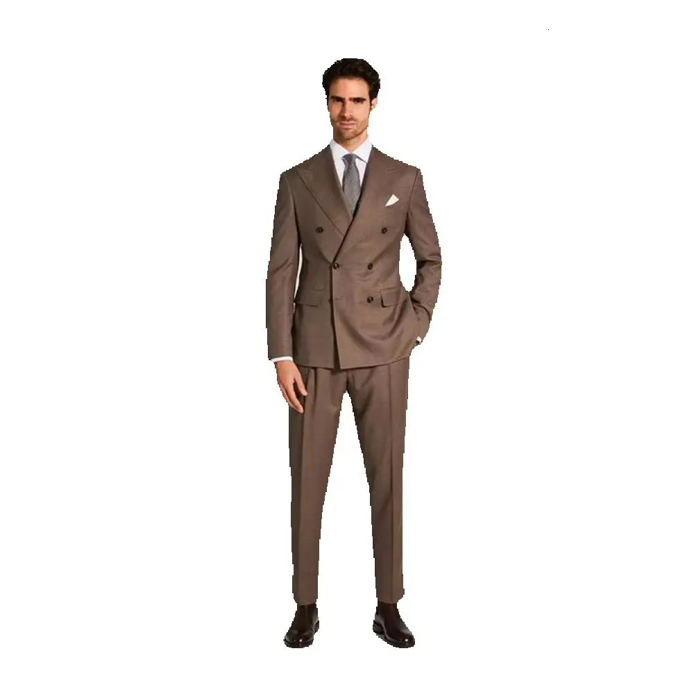 Smart High Quality Brown Mens Suits 2 Pieces Jacket Pants Double Breasted Costume Sets Formal Business Gentleman Male Clothing 250311