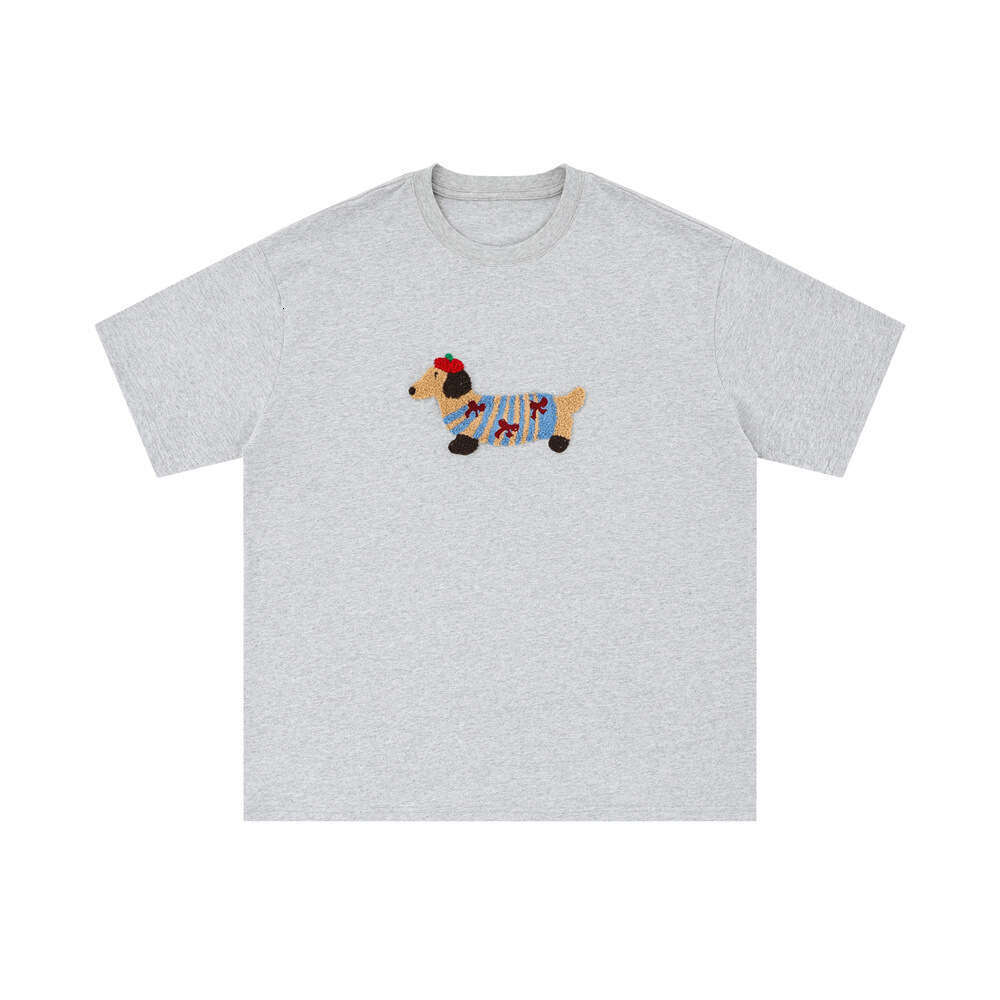 Sausage puppy plush embroidered short sleeved T-shirt casual loose cotton top ins men and women summer