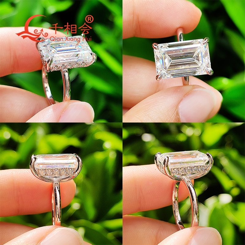 9*14mm emerald around round shape 925 Silver D VVS Moissanite Ring Men women Diamonds jewelry wedding datting gift fine Jewelry