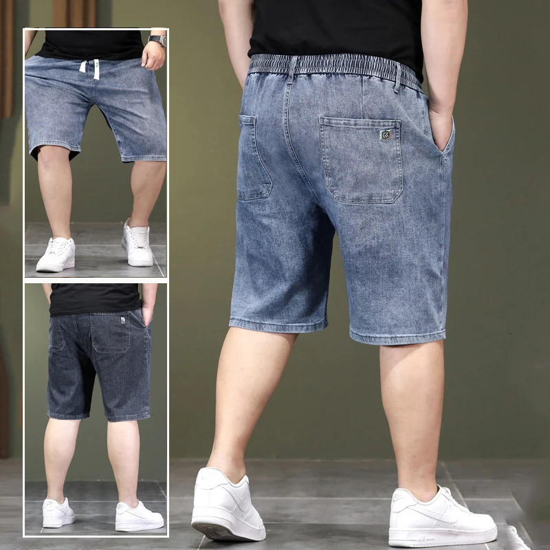 Elastic waist oversized 5XL 6XL 7XL mens denim shorts plus jeans half cut casual pants brand highquality summer 250312