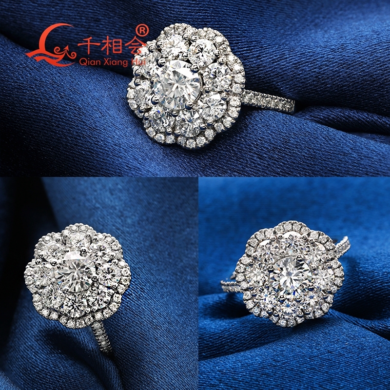 Sterling 925 Silver Flower Ring Half Band Moissanite Diamond Unisex Fine Jewelry Gift for Wedding And Dating