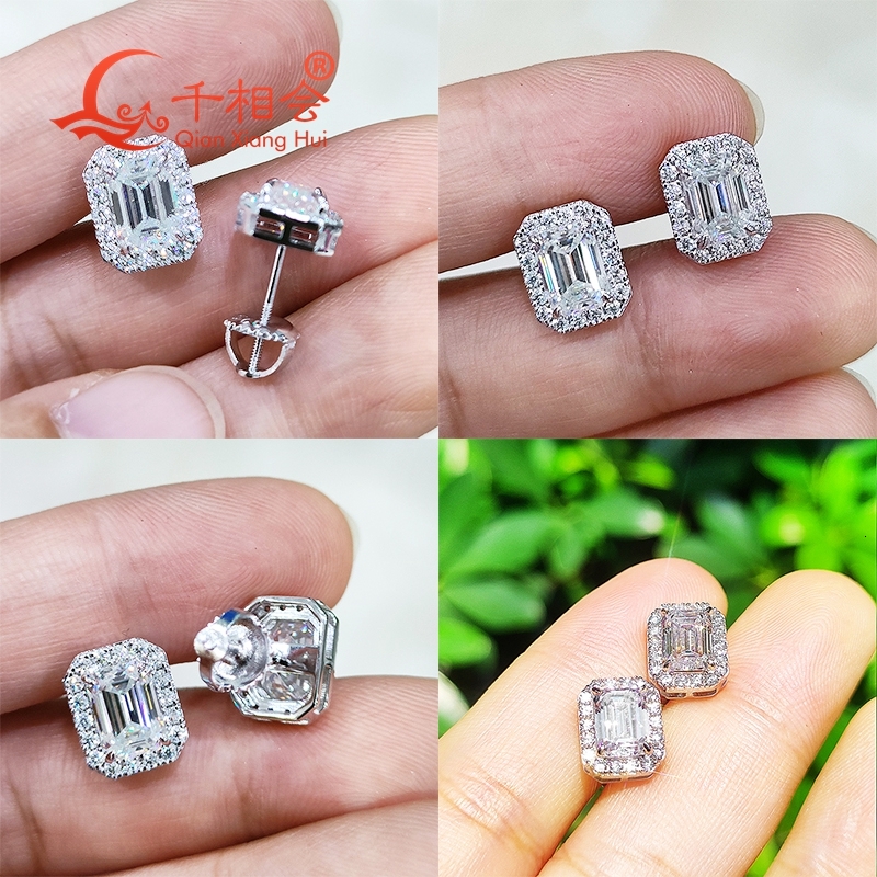 10mm rectangle shape emerald 925 silver white D VVS moissanite stone ear stud Earring for jewelry gift dating women wedding