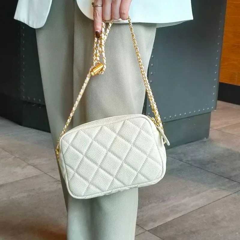 Genuine leather womens diamond shaped fashion chain soft denim shoulder messenger casual designer cross design womens bag Y250319