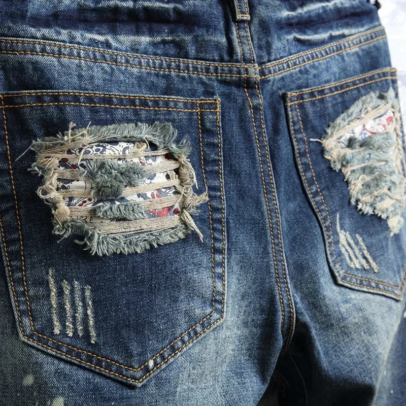 Summer Thin Mens Ripped Short Jeans Streetwear Loose Straight Casual Denim Shorts Hip Hop Street Male Clothing 250312