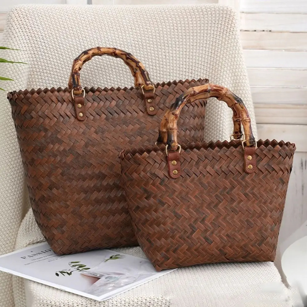 Womens large capacity bamboo handbag crochet bag casual womens shopping vacation beach 250317