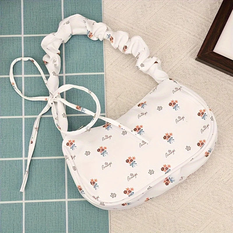 Fashion Flower Nylon Shoulder Bag Elegant Underwear Wallet with Fixed Strap Womens Zipper 250320