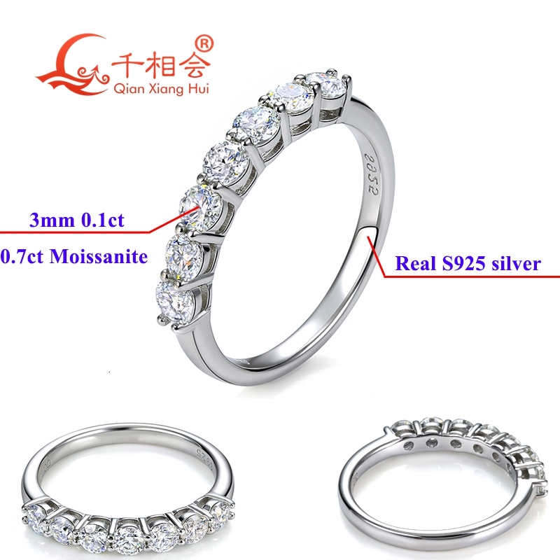 0.7ctw 3 mm round 7 stones princess D moissanite Half Eternity Band ring S925 Silver Jewelry Women Engagement datting gift GRA