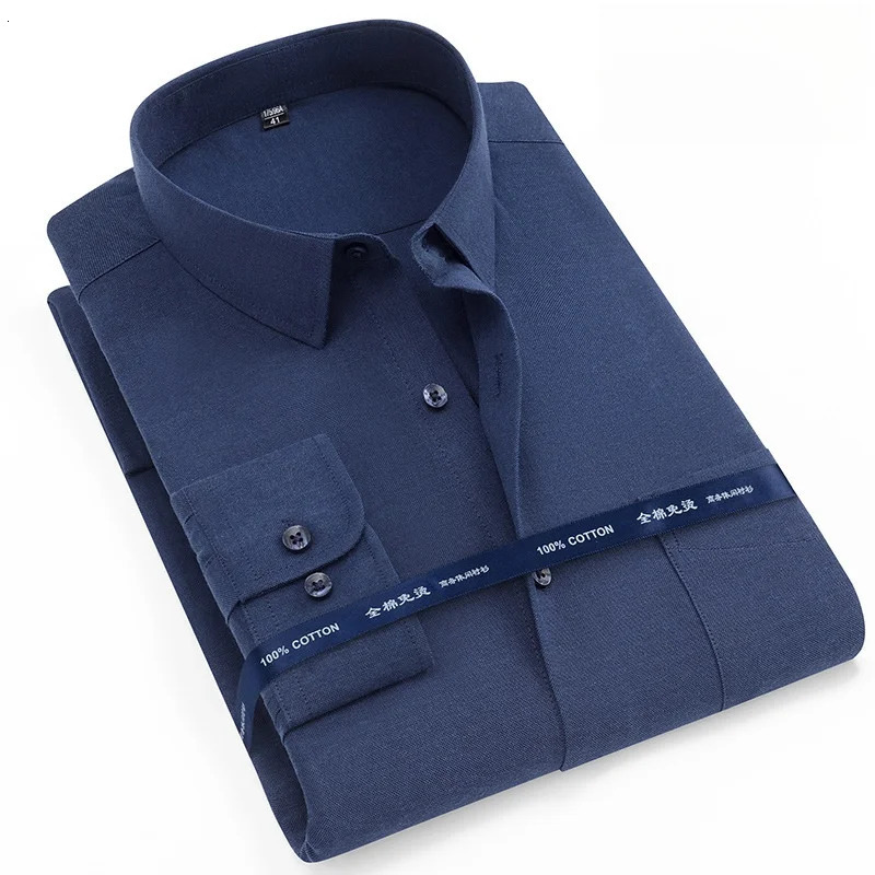 100% Pure Cotton Oxford Men Solid Color Shirt Long Sleeve Regular Fit Men Pocket Casual Shirt Leisure Autumn Male Blouse 7XL 8XL 250320