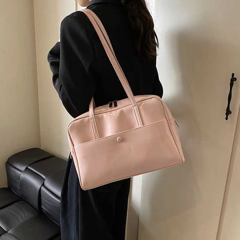 Simple solid color PU leather large capacity womens handbag shoulder bag Y250320