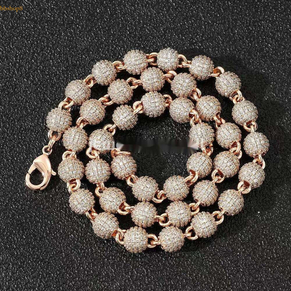 Hip Hop Jewelry Men Women Gold Plated Prong Dia 8mm Round Bead Zirconia Bracelet Iced Out Ball Chain k