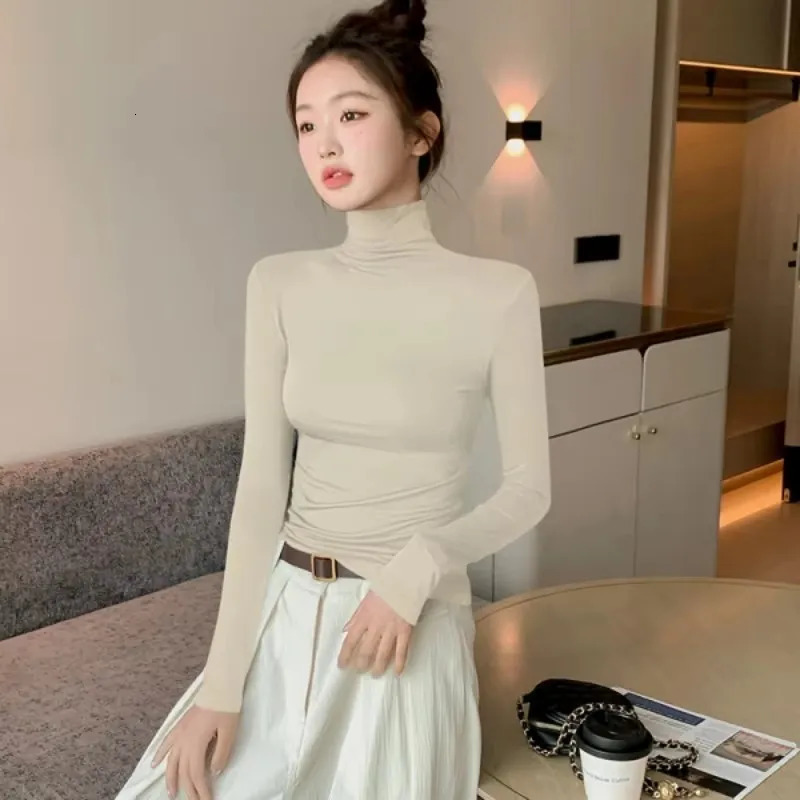 Turtleneck Sweatshirt Modal Bottom Shirt Womens Autumn/Winter Inner Slim Top Long Sleeve T-shirt Womens 100 Simple Sexy 250314