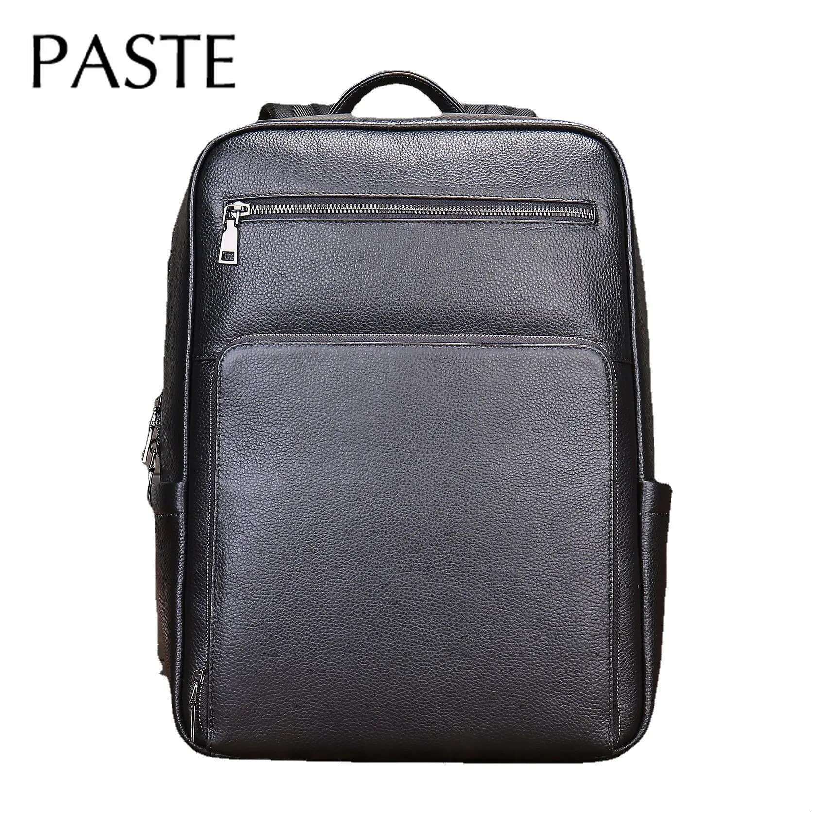 2023 Classic 100% Cow Leather Men's Backpack Black 15.6Inch Laptop School Bag Business Large Capacity Travel Backpacks