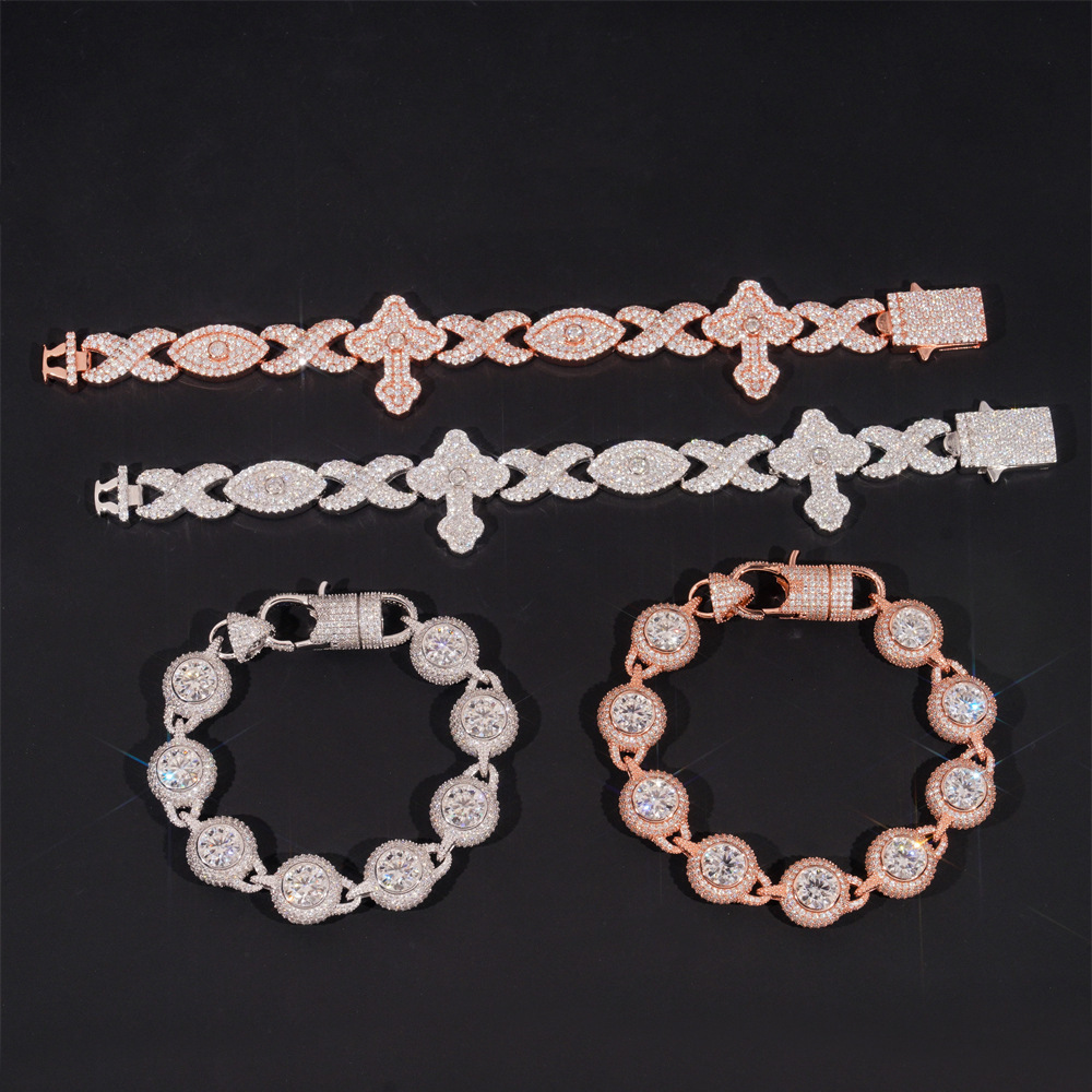 Diamond hair new 12mm hip-hop mens bracelet 925 silver full set moissanite eye cross HIPHOP