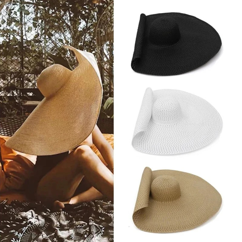 25CM Elegant Women Large Brim Sun Hat Outdoor Travel Hollow Out UV Protection Summer Straw Hat 250320