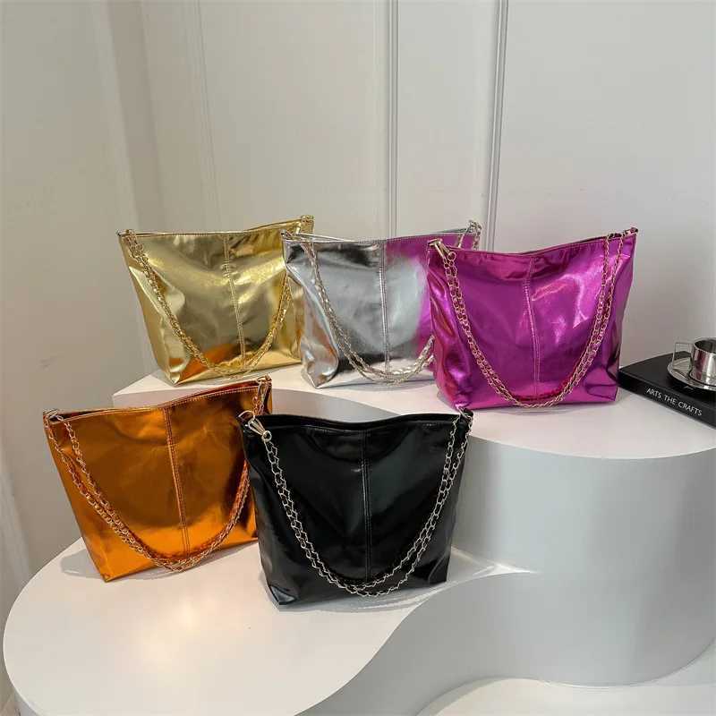 PU Top Handbag Luxury Designer Shoulder Bag Womens Fashion Shopping Bag High Capacity Silver Gold Casual Underwear Handbag Y250320