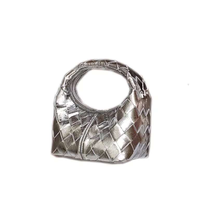 Women's Bags Women's handbag new Chinese style handmade woven bag, high-end sense, niche fashion, silver handheld crossbody dumpling bag