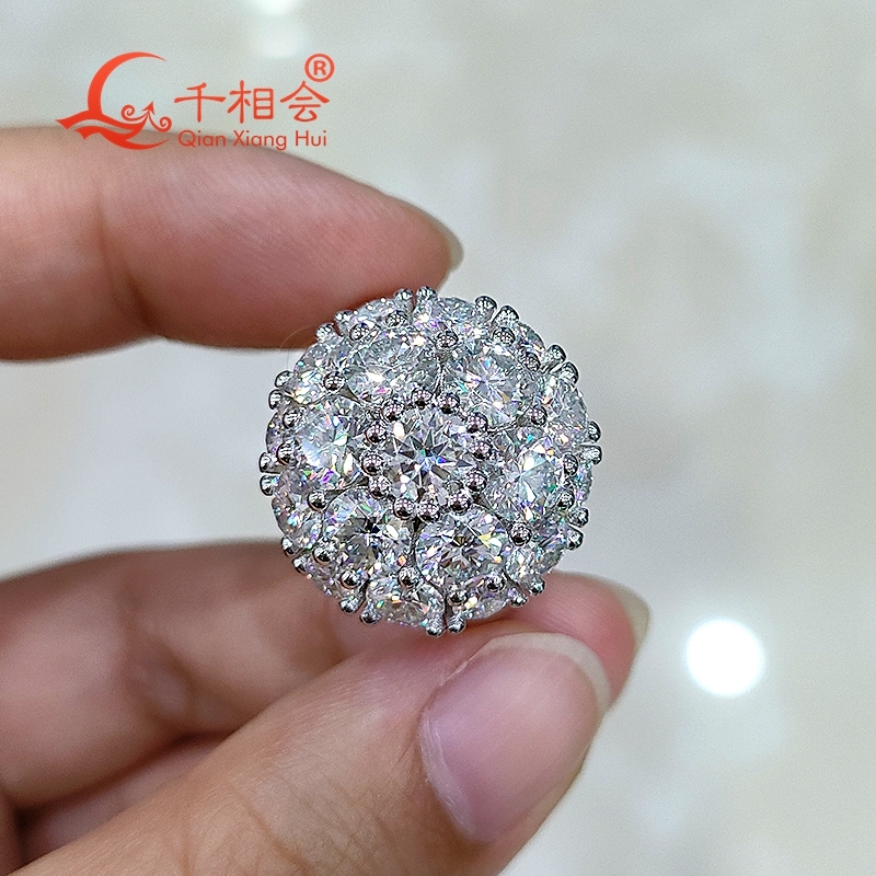 22mm round Hydrangea ring Sterling 925 Silver round Moissanite Ring Men women Diamonds Male fine Jewelry gitf wedding happiness