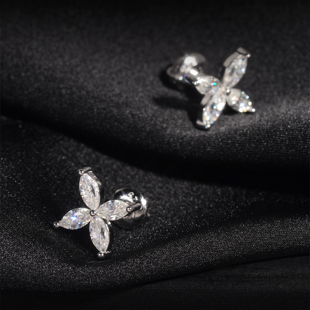 New luxury moissanite earrings GRA certified 925 sterling silver earrings fashionable jewelry flower earrings