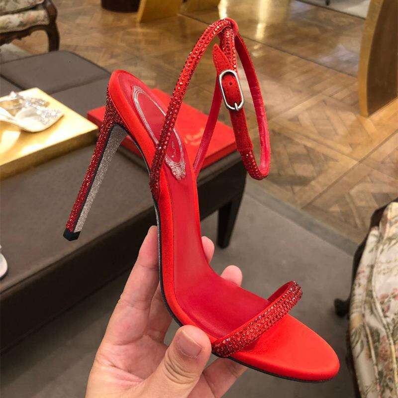 High Heel Sandals New Open Toed Buckle With Rhinestones Sexy High Women S Slim Heels Fairy Style