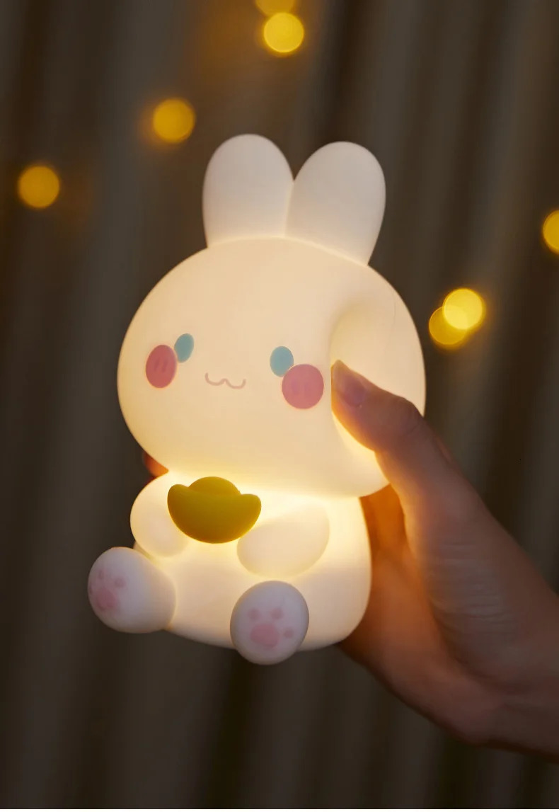 LED Night Lamp Cute Rabbit Silicone Sleep Light USB Rechargeable Touch Sensor Bedroom Bedside For Kid Baby Dropship 250320