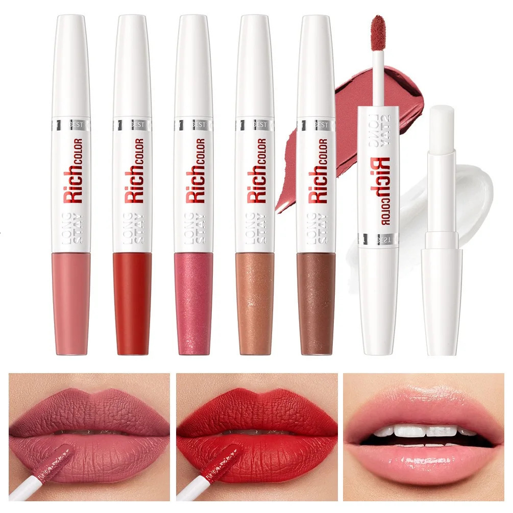8 colors waterproof double-ended lip gloss hydrating non-stick cup not easy to fade long-lasting matte lip gloss 250317