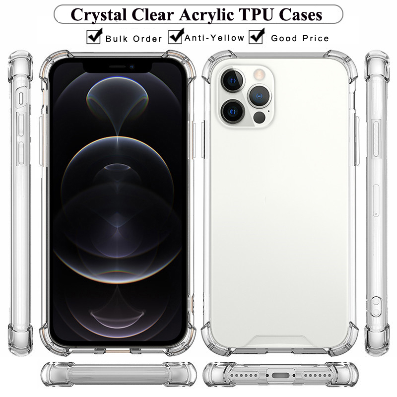 Airbag Four Corners Clear Acrylic Shockproof Case For iPhone 16E 16 15 14 13 12 11 Pro Max X Samsung S25 Edge S24 FE S23 Ultra A06 A16 A26 A36 A05 A05