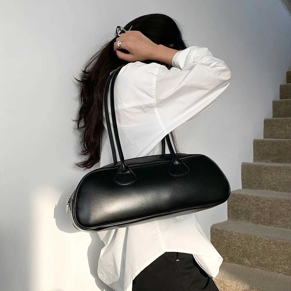 PU Leather Daily Tote Handbag Solidcolor Zipper Fashion Bowling Bag Large Capacity Cowhide Underarm Bag Luxury Designer Handbags Y250319