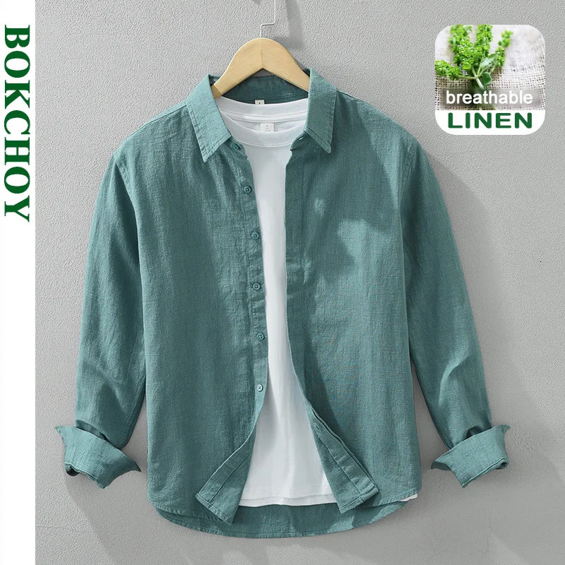 Spring Breathable Casual Long Sleeve Shirts for Men Clothing Linen and Cotton Simple Fresh Turn-down Collar Soft CM6627 250320