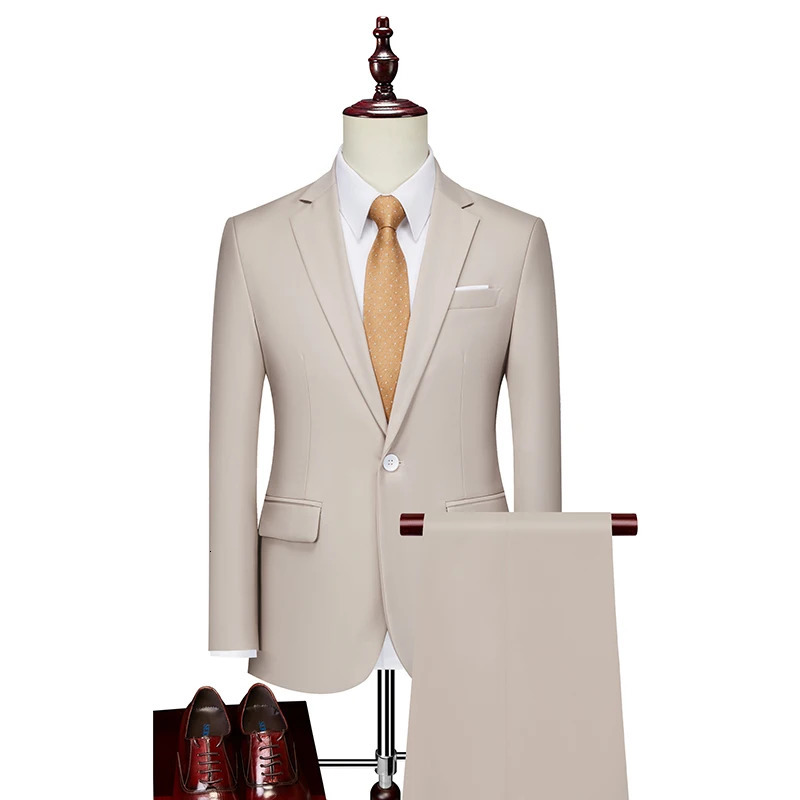 2024 Mens business casual wedding suit trousers stylish and handsome trend of solid color with orange twopiece set 250311