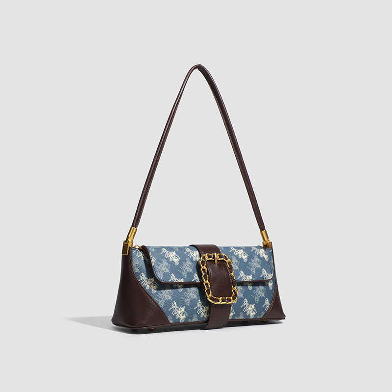 free shipping designer Shoulder Bags for woman Casual Fashion vintage baguette blue flap pocket