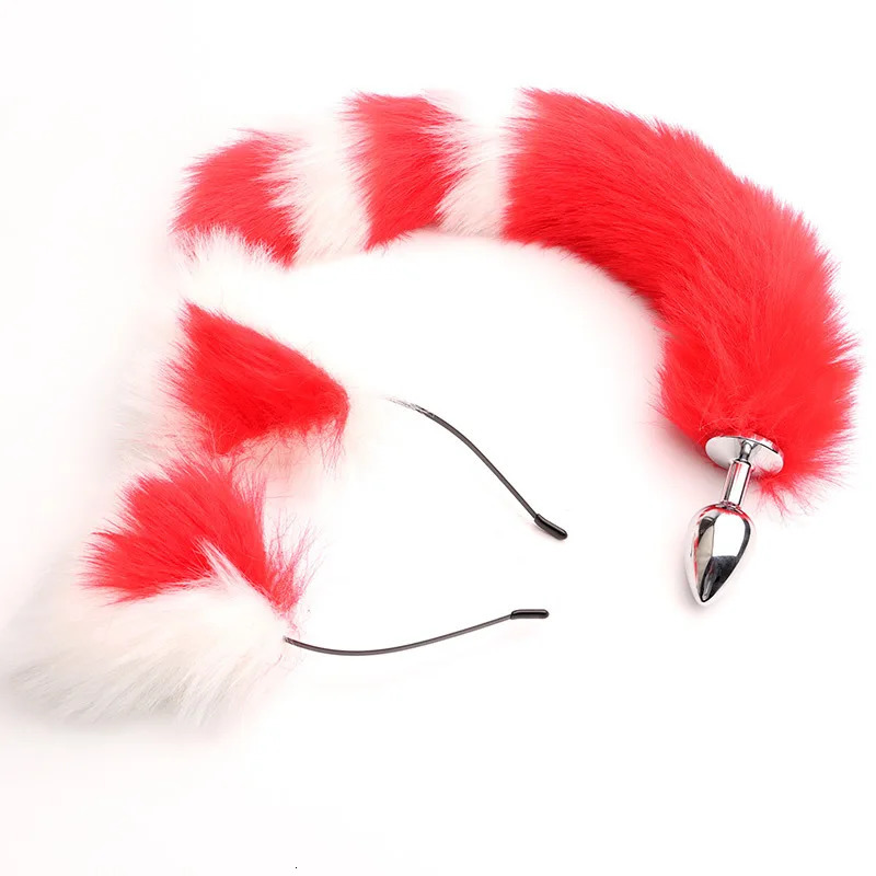 40cm Fox Tail Anal Plug Sexy Plush Cat Ears Headbands Set Butt Plug Tail Erotic Cosplay Sex Toys for Women Anal Masturbating 250320