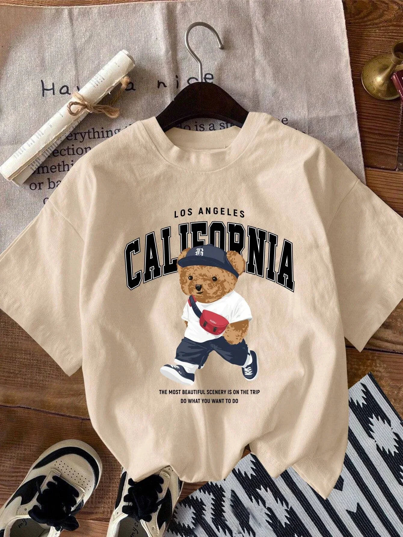 California Bear Mens Cotton Tshirt Fashion Large Rap Top Casual Short Sleeve Street Clothing Classic Arrival 250312
