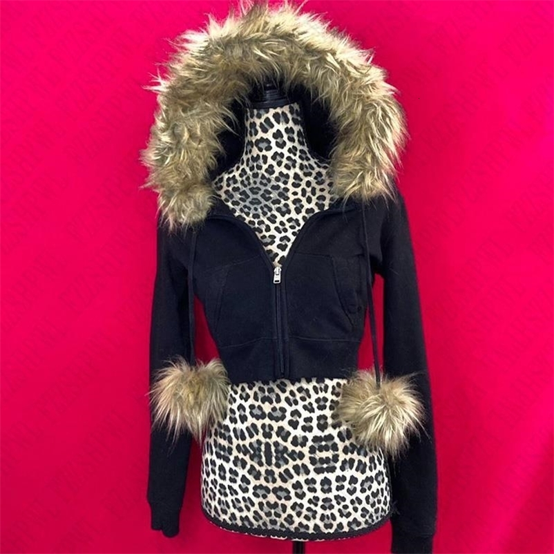 Y2K Women Leopard Print Hoodies Clothes Hip Hop Graphic Punk Aesthetic Gothic Fashion Vintage Zip Up Hoodies Streetwear EMO Girl 250320