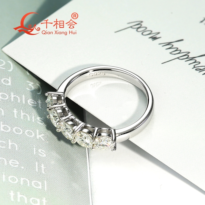 1.5ct 4mm round five stones D vvs white moissanite Half Eternity Band ring 925 Sterling Silver Jewelry Engagement women gift GRA