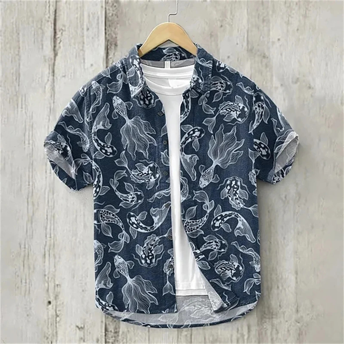 Mens Linen Trend Shirt Small Fish Eat Big Fish Fashion Casual Hawaiian Mens Linen Lining HD 100% Linen Short Sleeve Large Size 250320