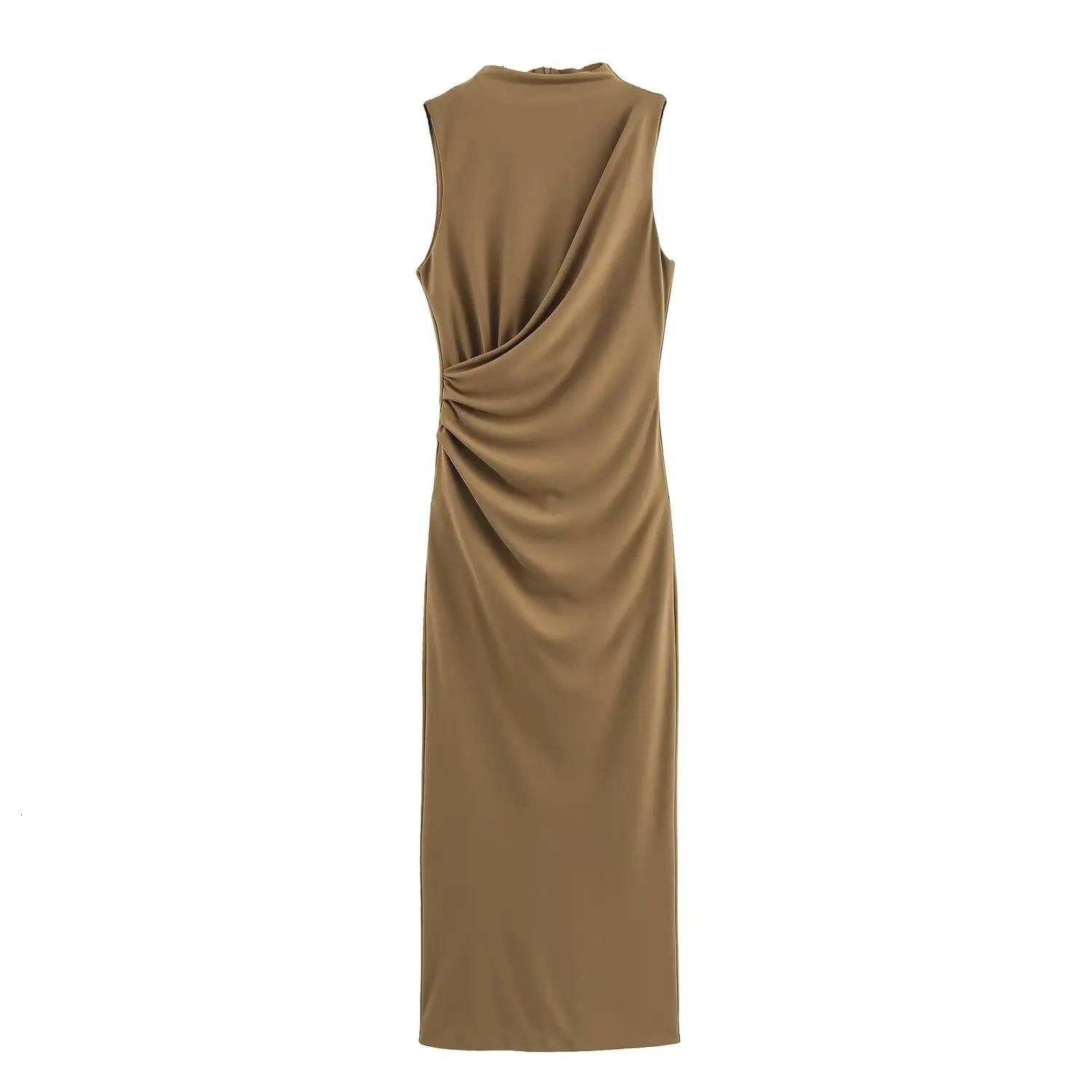 Womens long leather pleated decoration Midi dress highend elegant slim generous 250320