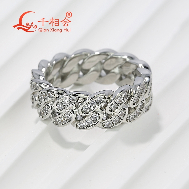 Sterling 925 Silver Moissanite round Cut Hip Hop Ring 8mm One Row Half Moon Diamond Unisex Fine Jewelry for Men And Women