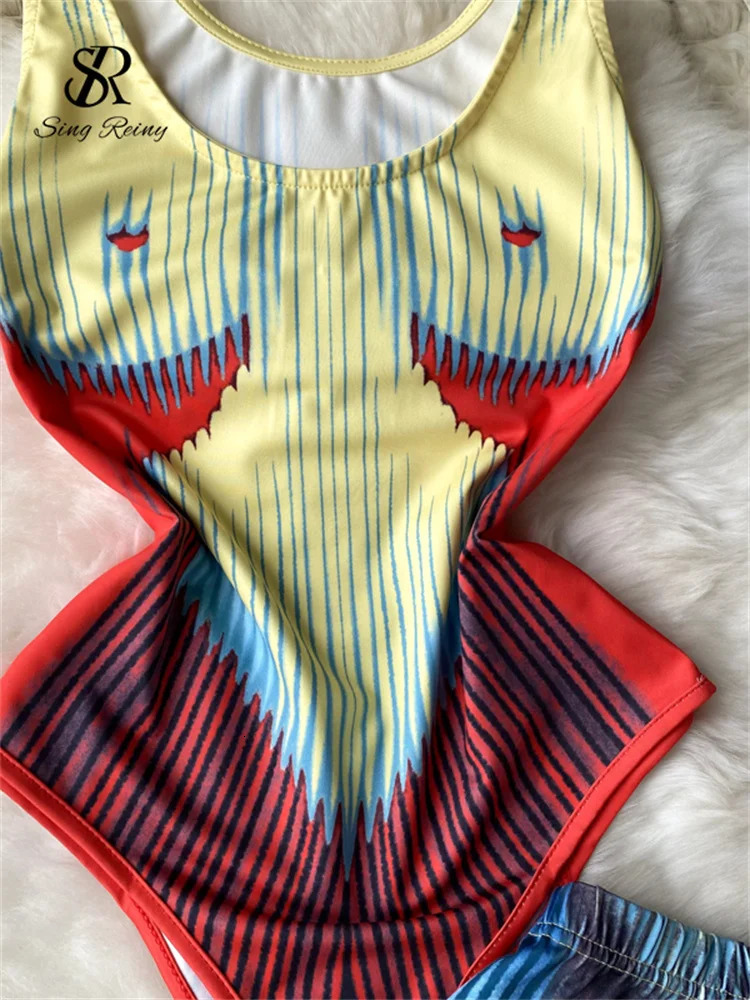 SINGREINY Fashion Print Skirt Suits Women Slim Sleeveless Camis BodysuitsMini Short Skirts Streetwear Summer Playsuit Sets 250320