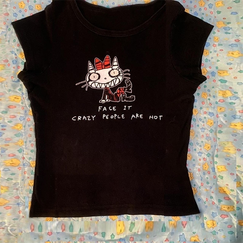 Y2k Style 2000s Top Trashy Aesthetic Short Sleeve Tees Emo Streetwear Women Gothic Clothes Crop Tops Summer Grunge T shirts 250320