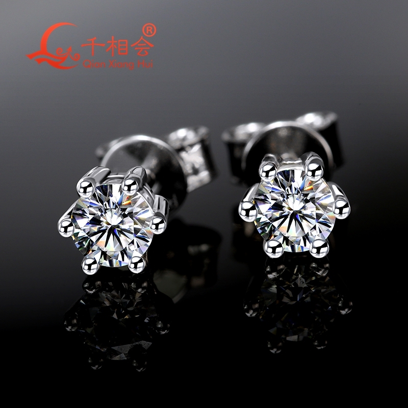 S925 Silver White Color D VVS Moissanite Stone round Shape 4mm Single Ear Stud Womens Jewelry Gift for Dating
