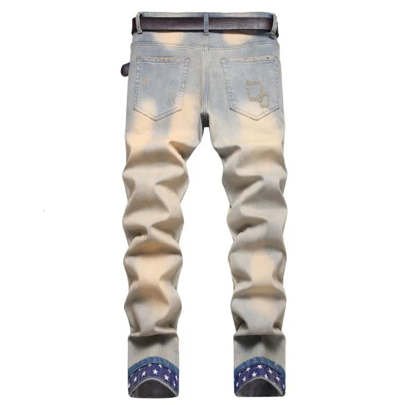 2024 Ripped Hole Destroyed Punk Hip Hop Jeans Mens Washed Vintage Brushed Stacked Denim Pants 250320