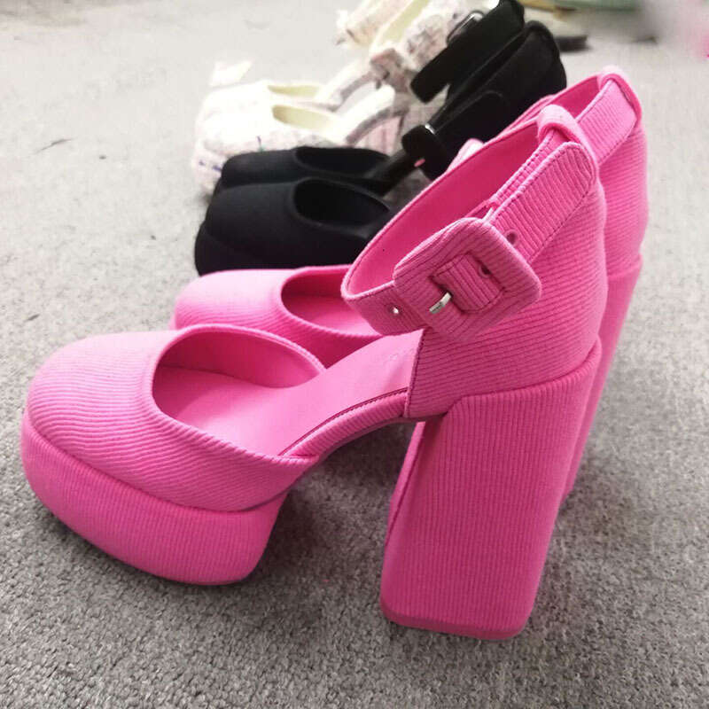 High Heel Barbie Pink Shoes Spring Summer New Versatile Square Head Strap Back Bag Waterproof Platform French Coarse High Heels Sandals For Women