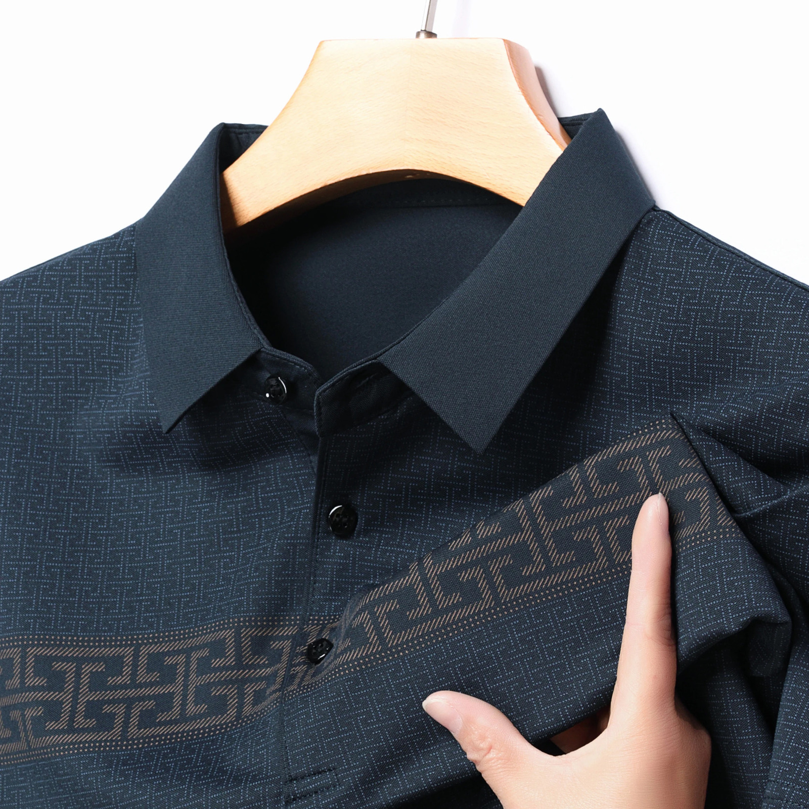 High End Ice Silk Print Summer Short Sleeve Lapel Polo Shirt Fashion Business Seamless T-Shirt Comfort Mens Wear 250320