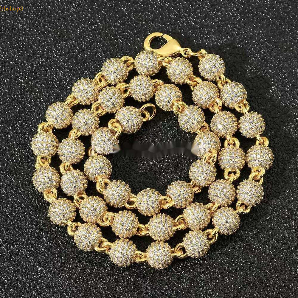 Hip Hop Jewelry Men Women Gold Plated Prong Dia 8mm Round Bead Zirconia Bracelet Iced Out Ball Chain k