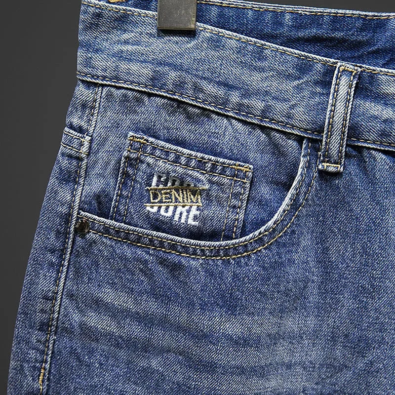 2024 Summer Ultra Thin Mens Retro Street Denim Shorts Fashion and Paradigm Straight Leg Fit Blue for Men 250312
