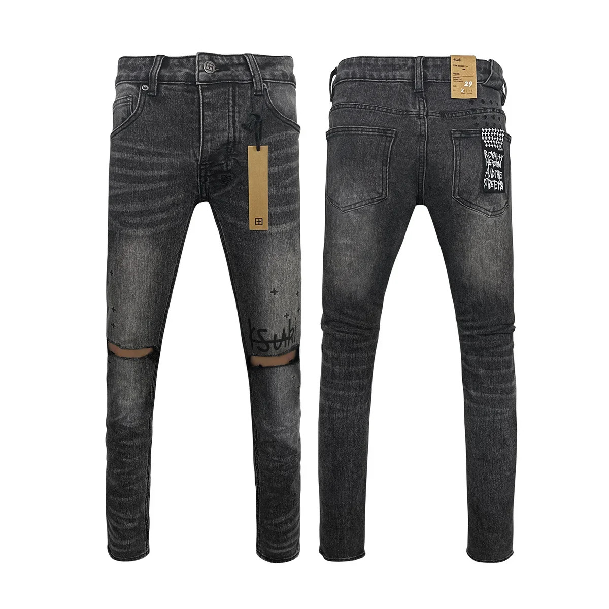Cross Jeans Men fashion Retro Black Gray Paint Hole Trend Low Rise Stretch Skinny Pants Pleated Ripped Frayed Jeans 250320