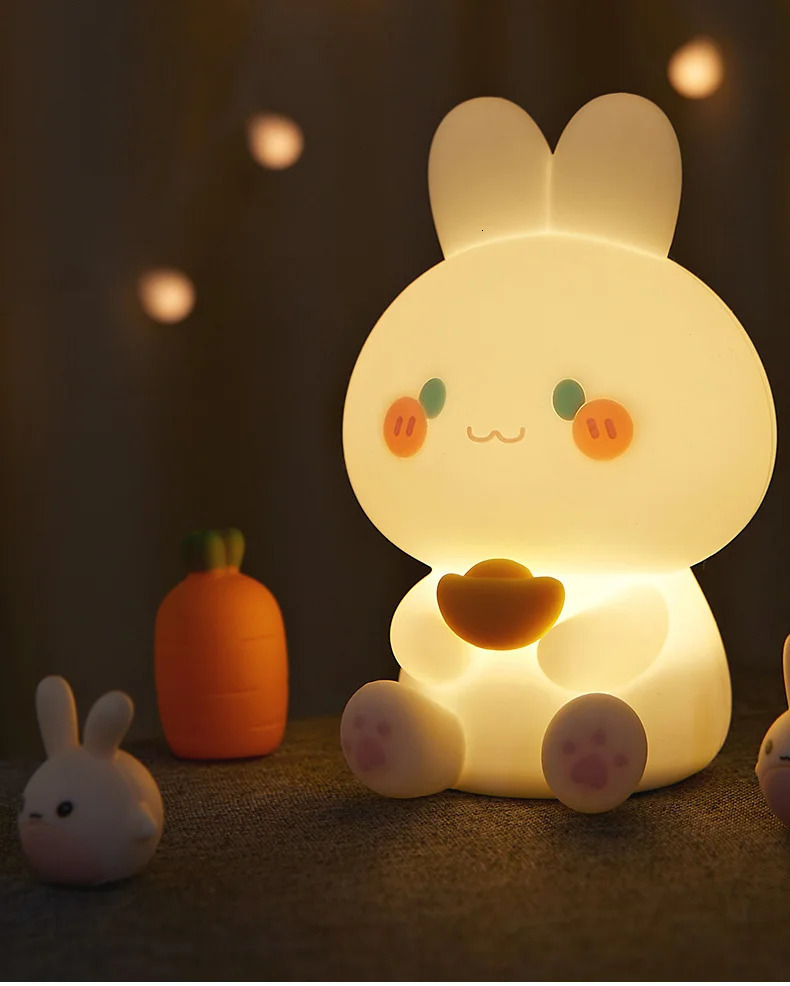 LED Night Lamp Cute Rabbit Silicone Sleep Light USB Rechargeable Touch Sensor Bedroom Bedside For Kid Baby Dropship 250320