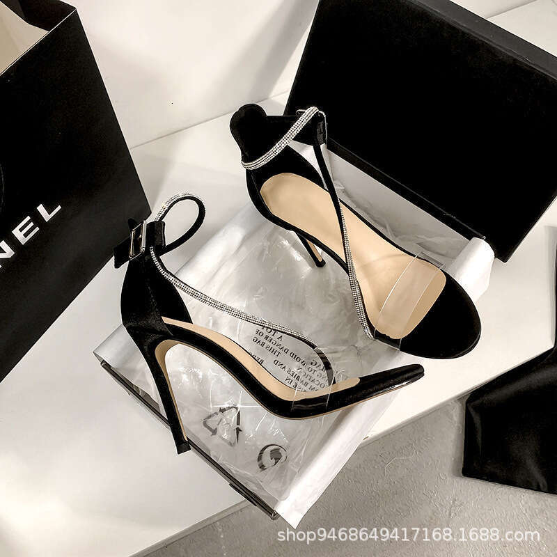 High Heel High Heeled Sandals In The Summer Of Featuring Fairy Like Style Thin Exposed Toes A Straight Cut With Transparent Rhinestones And High Heels