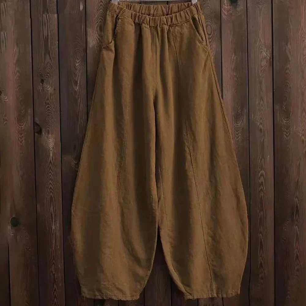Loose Fitting Cotton Linen Style Balloon Pants Wide Leg Pants Women Vintage Full Length Harem Pants Solid Elasitic Waist S-5XL 250320